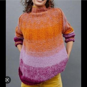 ANTHROPOLOGIE Perri Ombre Rainbow Wool Alpaca Blend Turtleneck Purple Orange Tun